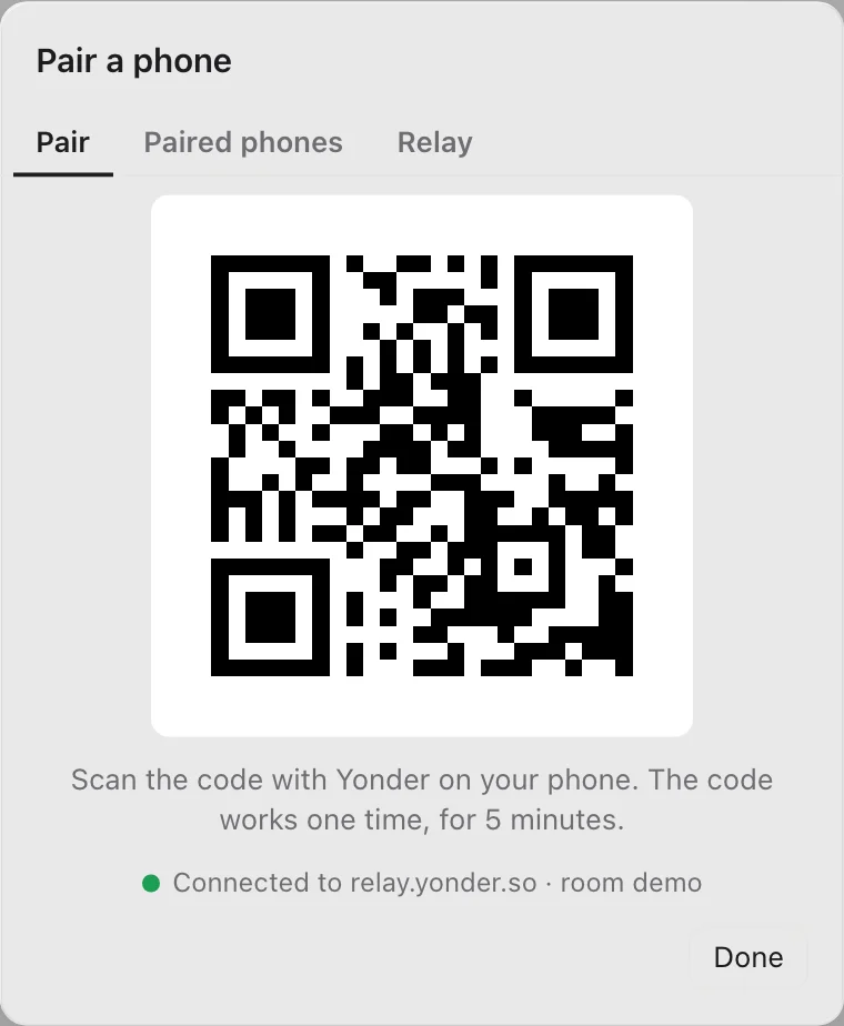 The Pair a phone window on the Mac, with a QR code