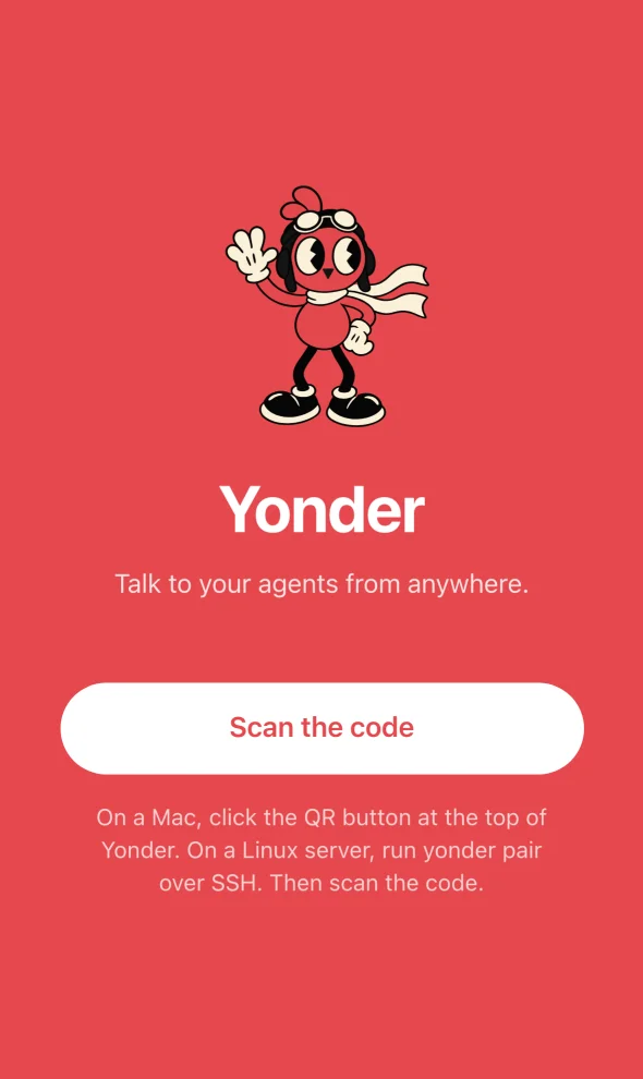 The first screen of Yonder on the phone, with the Scan the code button